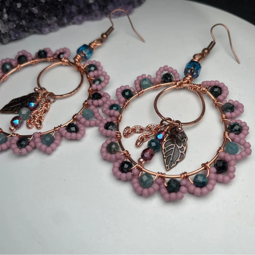 Midnight Garden Tourmaline Hoops Copper Artisan Earrings